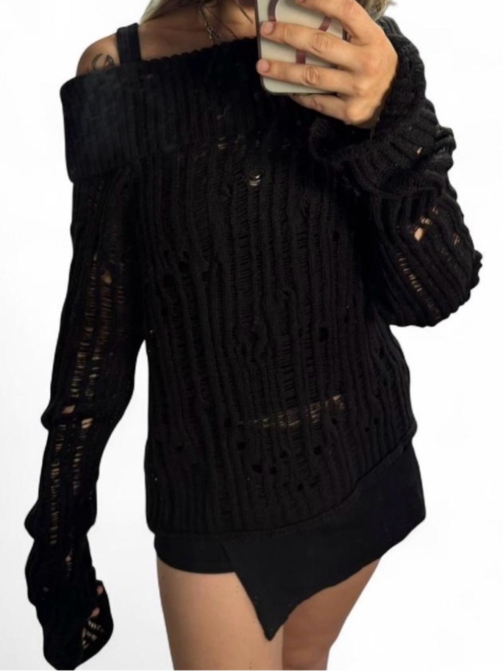 Dolls Kill Current Mood distressed off shoulder sweater 🖤